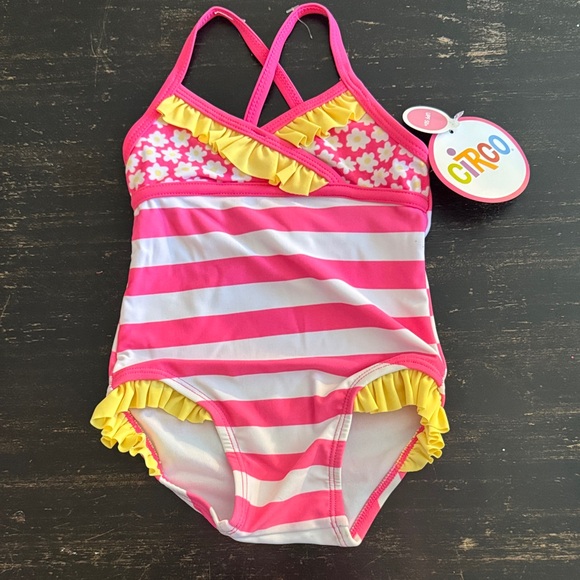 Circo Pink and Yellow Floral Kids One Piece Swimsuit - Picture 1 of 4